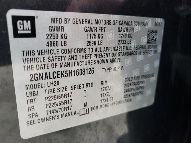 Photo 14 from auction – 2017 CHEVROLET EQUINOX LT with VIN 2GNALCEK5H1608126