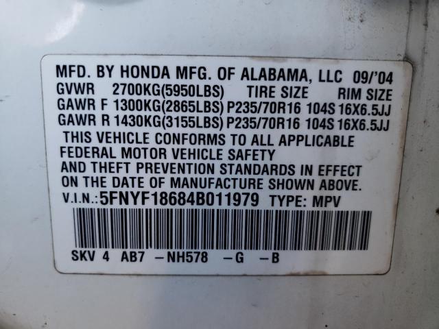 Photo 10 from auction – 2004 HONDA PILOT EXL with VIN 5FNYF18684B011979