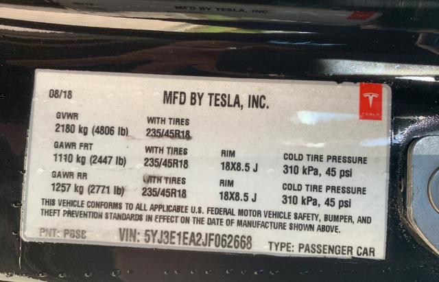 Photo 10 from auction – 2018 TESLA MODEL 3 with VIN 5YJ3E1EA2JF062668