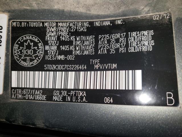 Photo 14 from auction – 2012 TOYOTA SIENNA with VIN 5TDZK3DC7CS226464