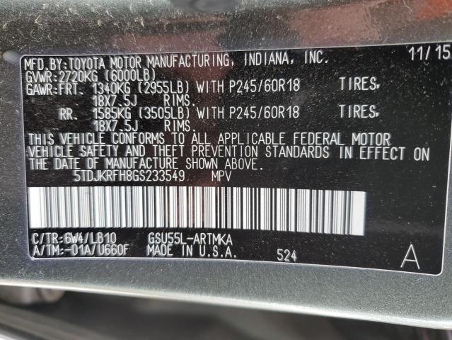 Photo 14 from auction – 2016 TOYOTA HIGHLANDER with VIN 5TDJKRFH8GS233549