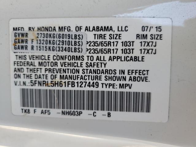 Photo 14 from auction – 2015 HONDA ODYSSEY EX with VIN 5FNRL5H61FB127449