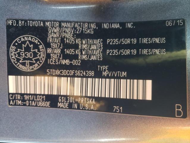 Photo 14 from auction – 2015 TOYOTA SIENNA SPO with VIN 5TDXK3DC0FS624398