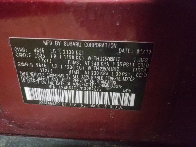 Photo 14 from auction – 2019 SUBARU OUTBACK 2. with VIN 4S4BSAFC7K3287375