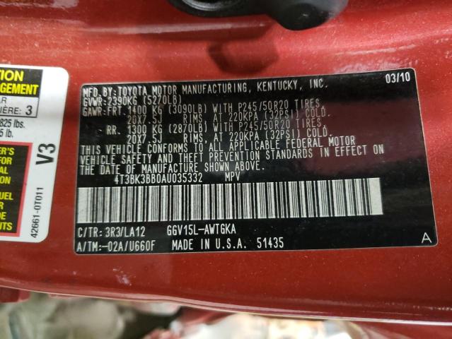Photo 14 from auction – 2010 TOYOTA VENZA with VIN 4T3BK3BB0AU035332