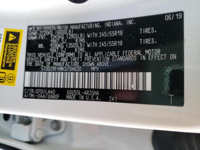 Photo 14 from auction – 2019 TOYOTA HIGHLANDER with VIN 5TDDZRFH8KS704620