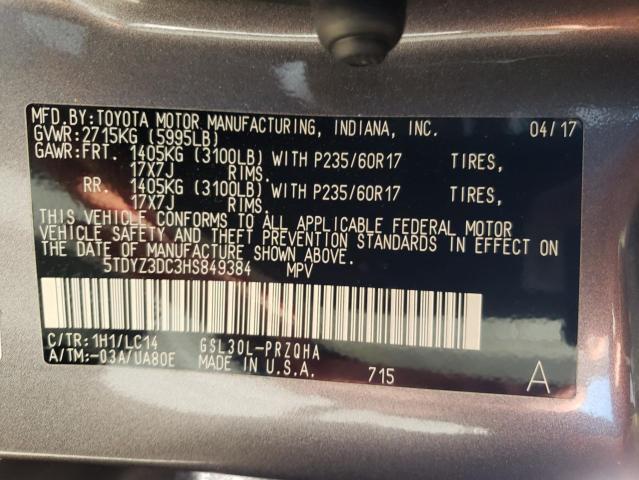 Photo 14 from auction – 2017 TOYOTA SIENNA XLE with VIN 5TDYZ3DC3HS849384