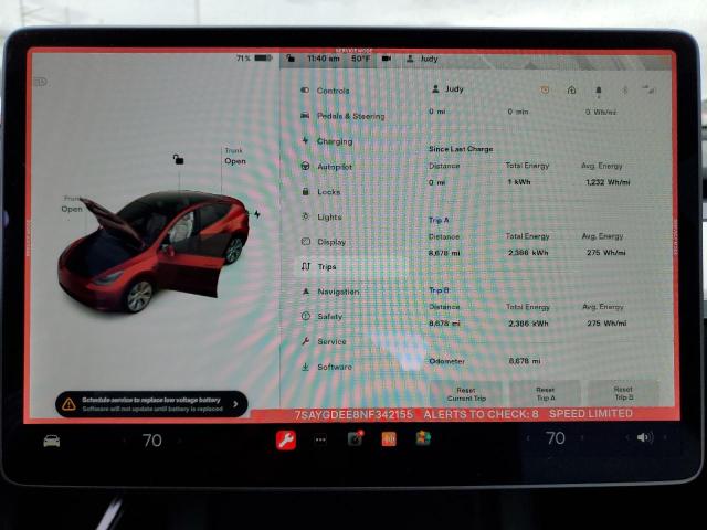 Photo 9 from auction – 2022 TESLA MODEL Y with VIN 7SAYGDEE8NF342155
