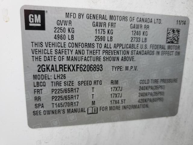 Photo 14 from auction – 2015 GMC TERRAIN SL with VIN 2GKALREKXF6206893