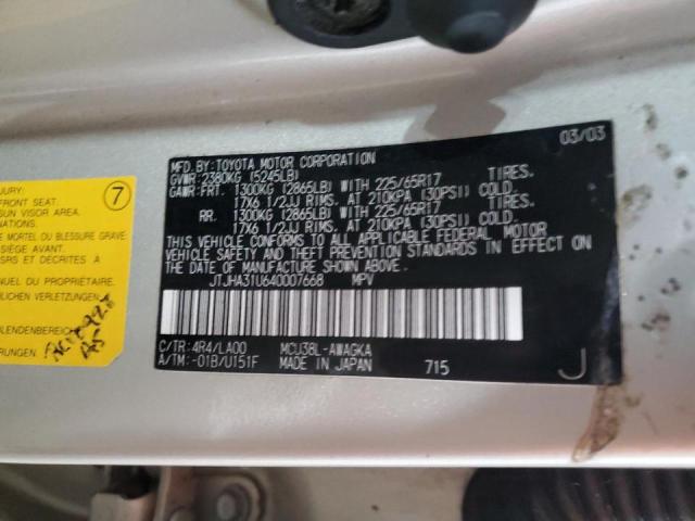 Photo 14 from auction – 2004 LEXUS RX 330 with VIN JTJHA31U640007668