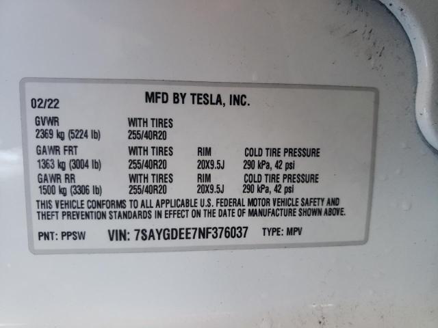 Photo 14 from auction – 2022 TESLA MODEL Y with VIN 7SAYGDEE7NF376037