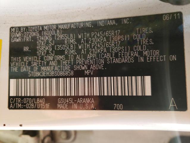 Photo 14 from auction – 2011 TOYOTA HIGHLANDER with VIN 5TDBK3EH3BS086858