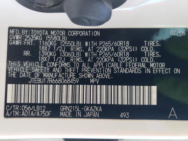 Photo 14 from auction – 2006 TOYOTA 4RUNNER LI with VIN JTEBU17R668068459