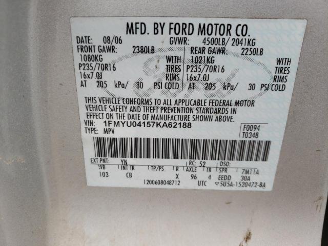 Photo 14 from auction – 2007 FORD ESCAPE LIM with VIN 1FMYU04157KA62188