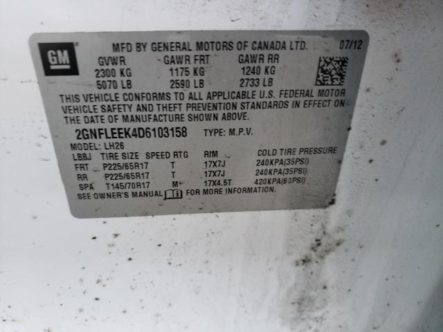 Photo 14 from auction – 2013 CHEVROLET EQUINOX LT with VIN 2GNFLEEK4D6103158