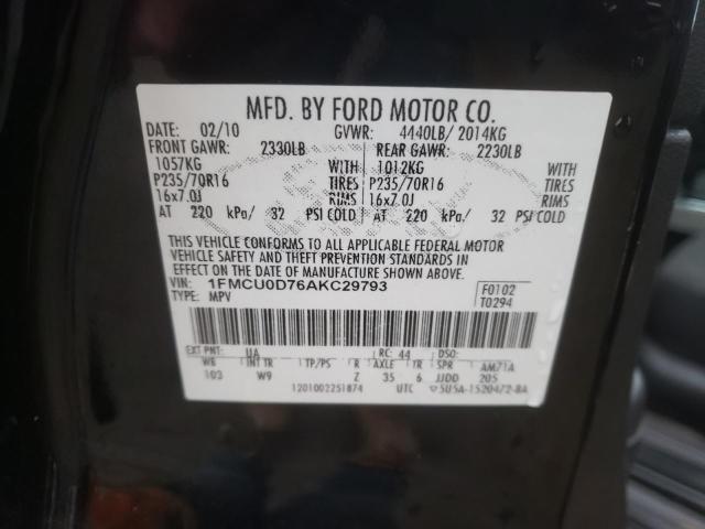 Photo 14 from auction – 2010 FORD ESCAPE XLT with VIN 1FMCU0D76AKC29793