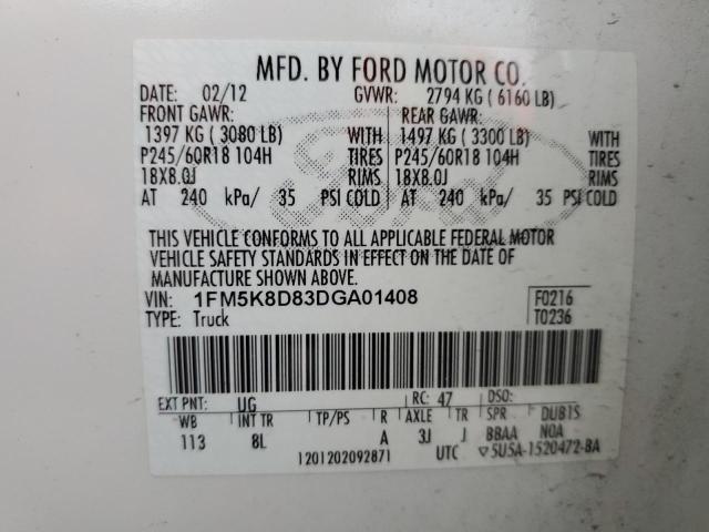 Photo 14 from auction – 2013 FORD EXPLORER X with VIN 1FM5K8D83DGA01408