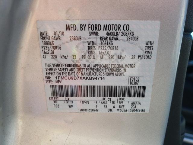 Photo 14 from auction – 2010 FORD ESCAPE XLT with VIN 1FMCU9D7XAKB94714