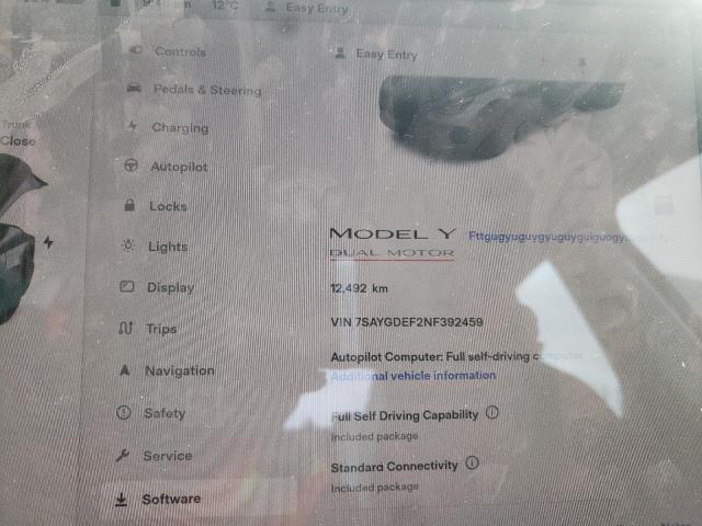 Photo 9 from auction – 2022 TESLA MODEL Y with VIN 7SAYGDEF2NF392459
