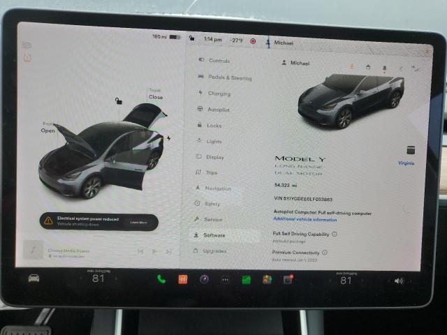 Photo 9 from auction – 2020 TESLA MODEL Y with VIN 5YJYGDEE0LF053863