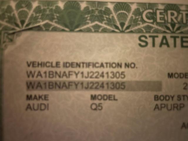 Photo 10 from auction – 2018 AUDI Q5 PREMIUM with VIN WA1BNAFY1J2241305