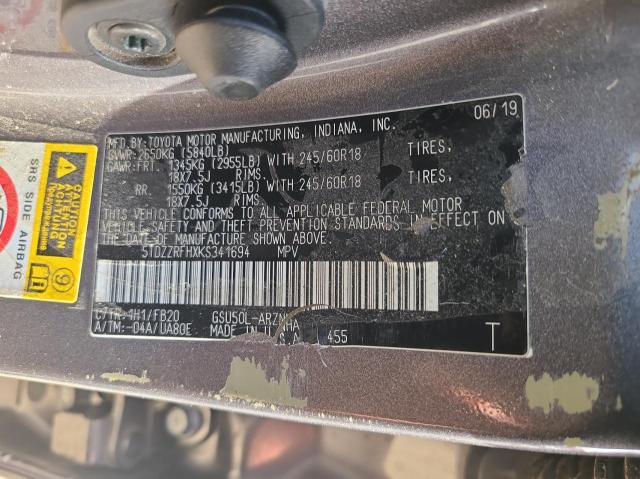 Photo 10 from auction – 2019 TOYOTA HIGHLANDER with VIN 5TDZZRFHXKS341694