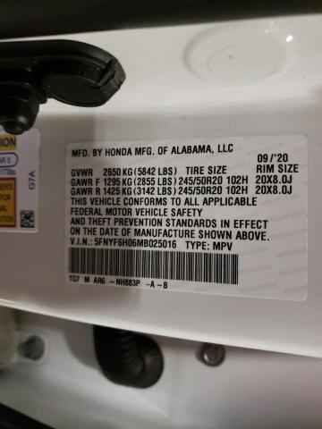 Photo 14 from auction – 2021 HONDA PILOT ELIT with VIN 5FNYF6H06MB025016