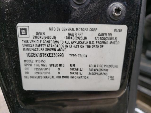 Photo 10 from auction – 1999 CHEVROLET SILVERADO with VIN 1GCEK19T6XE238998