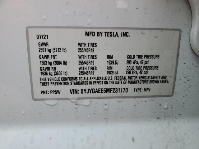 Photo 14 from auction – 2021 TESLA MODEL Y with VIN 5YJYGAEE5MF231170