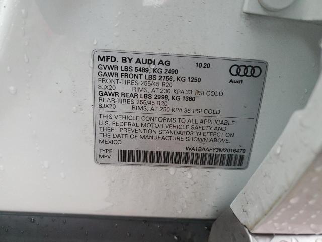 Photo 14 from auction – 2021 AUDI Q5 PREMIUM with VIN WA1BAAFY3M2016478