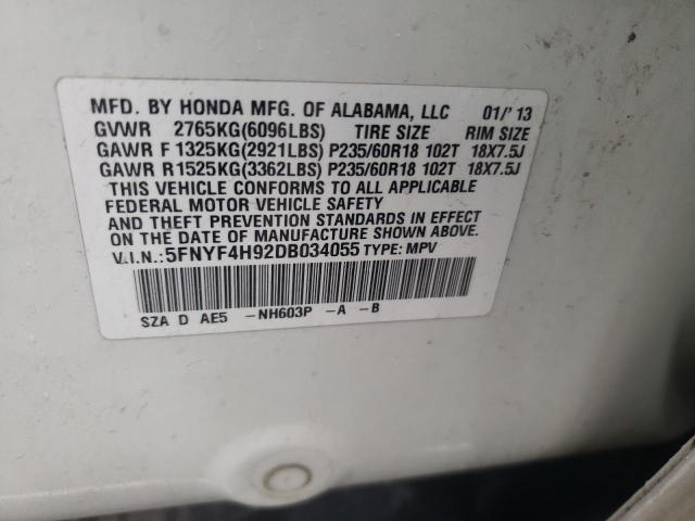 Photo 14 from auction – 2013 HONDA PILOT TOUR with VIN 5FNYF4H92DB034055