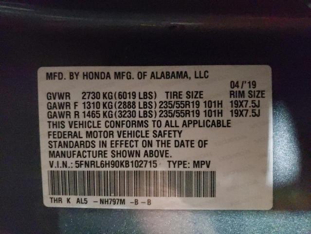 Photo 14 from auction – 2019 HONDA ODDESEY with VIN 5FNRL6H90KB102715