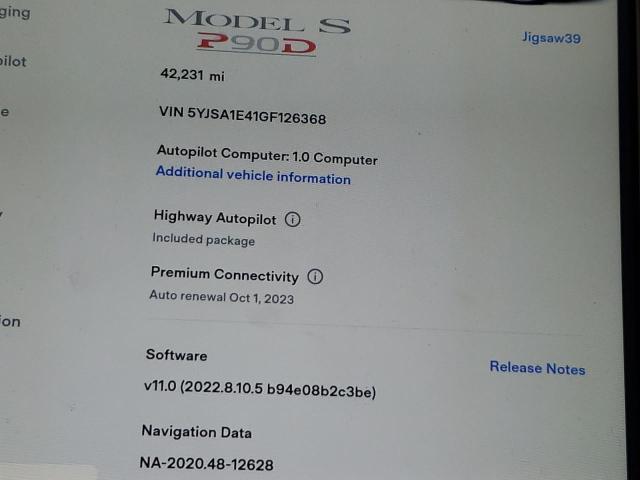 Photo 9 from auction – 2016 TESLA MODEL S with VIN 5YJSA1E41GF126368