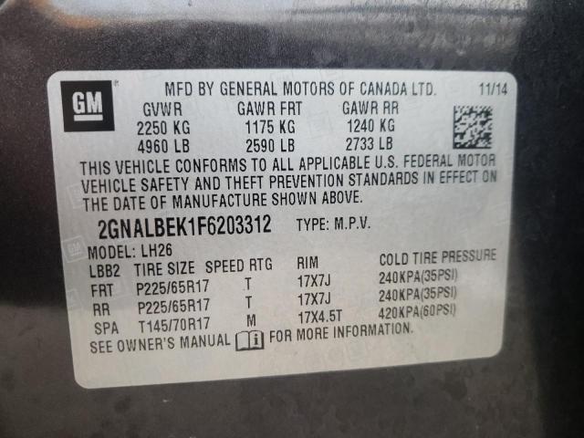 Photo 14 from auction – 2015 CHEVROLET EQUINOX LT with VIN 2GNALBEK1F6203312