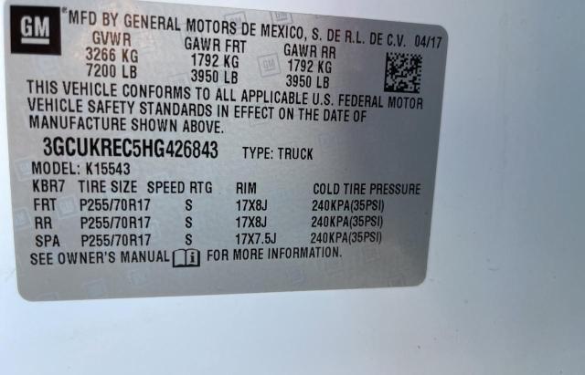 Photo 10 from auction – 2017 CHEVROLET SILVERADO with VIN 3GCUKREC5HG426843