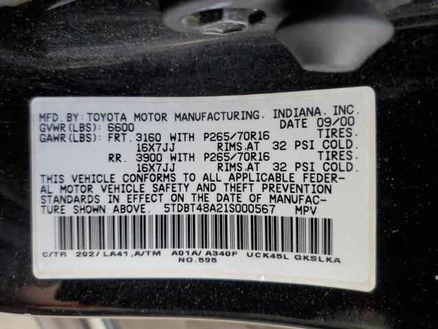 Photo 14 from auction – 2001 TOYOTA SEQUOIA LI with VIN 5TDBT48A21S000567