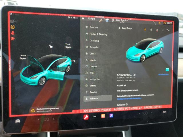 Photo 9 from auction – 2019 TESLA MODEL 3 with VIN 5YJ3E1EBXKF193437