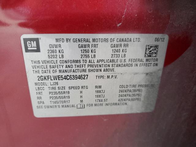 Photo 14 from auction – 2012 GMC TERRAIN SL with VIN 2GKFLWE54C6394627