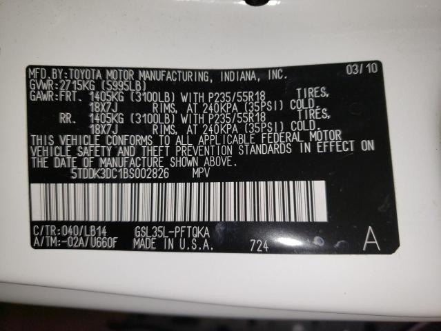 Photo 14 from auction – 2011 TOYOTA SIENNA XLE with VIN 5TDDK3DC1BS002826