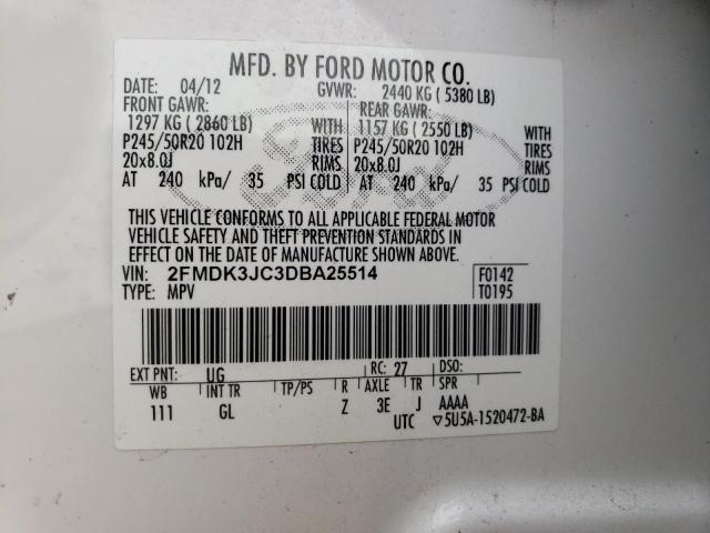 Photo 14 from auction – 2013 FORD EDGE SEL with VIN 2FMDK3JC3DBA25514
