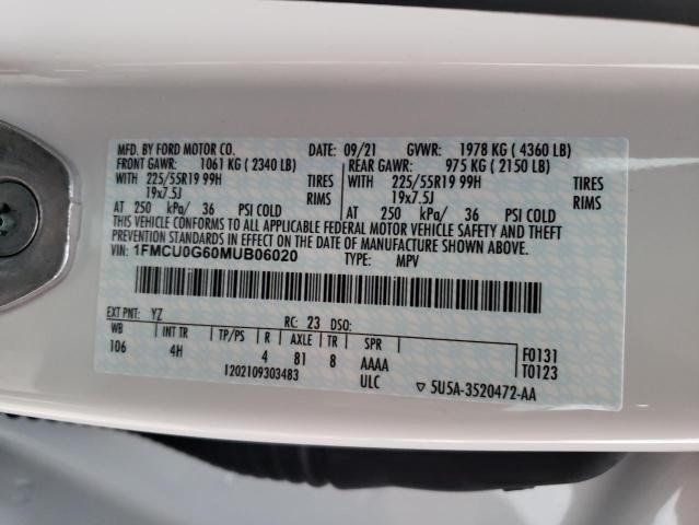 Photo 14 from auction – 2021 FORD ESCAPE SE with VIN 1FMCU0G60MUB06020