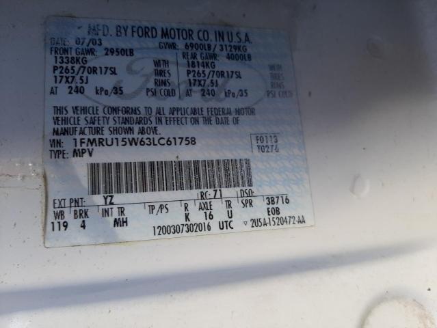 Photo 14 from auction – 2003 FORD EXPEDITION with VIN 1FMRU15W63LC61758