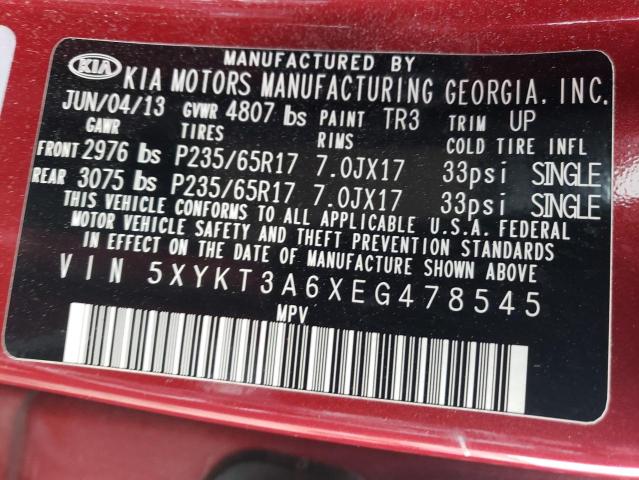 Photo 14 from auction – 2014 KIA SORENTO with VIN 5XYKT3A6XEG478545