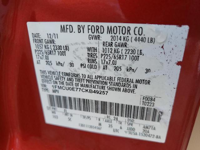 Photo 9 from auction – 2012 FORD ESCAPE LIM with VIN 1FMCU0E77CKB49257