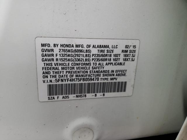 Photo 14 from auction – 2015 HONDA PILOT EXLN with VIN 5FNYF4H75FB059470