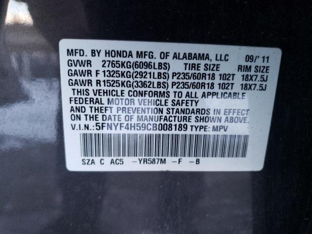Photo 14 from auction – 2012 HONDA PILOT EXL with VIN 5FNYF4H59CB008189