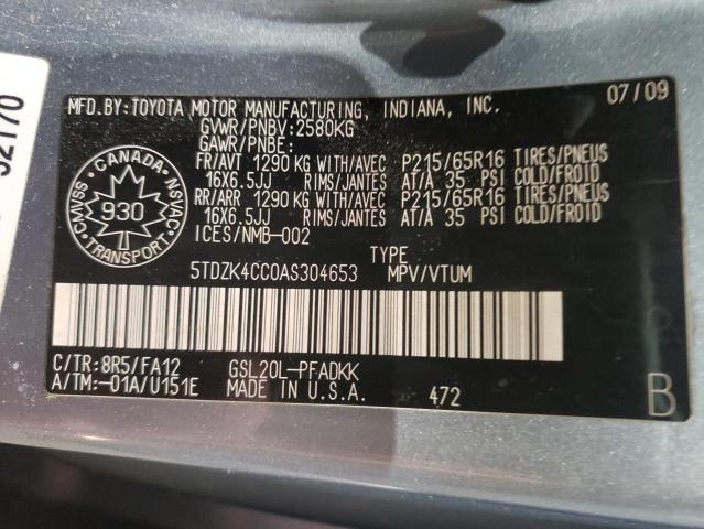 Photo 14 from auction – 2010 TOYOTA SIENNA CE with VIN 5TDZK4CC0AS304653