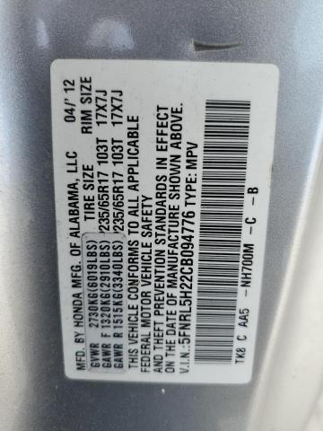 Photo 14 from auction – 2012 HONDA ODYSSEY LX with VIN 5FNRL5H22CB094776