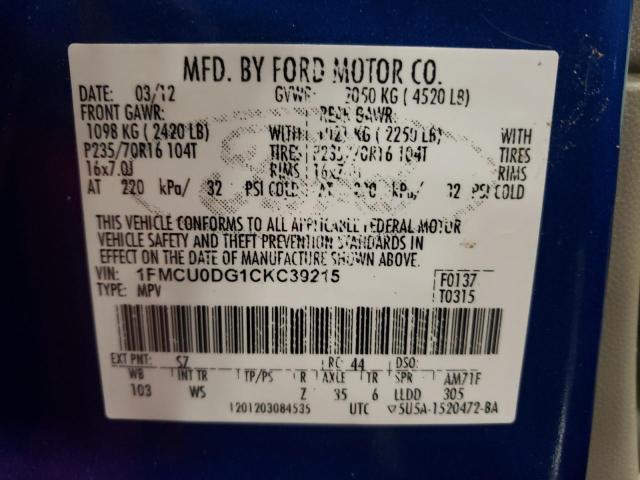 Photo 14 from auction – 2012 FORD ESCAPE XLT with VIN 1FMCU0DG1CKC39215