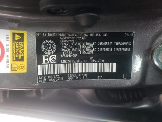 Photo 14 from auction – 2018 TOYOTA HIGHLANDER with VIN 5TDDZRFH5JS867062